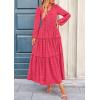 imagePRETTYGARDEN Womens Maxi Dress Casual Long Sleeve V Neck Smocked Waist Tiered Ruffle Flowy Cocktail Pocket DressesRose Red