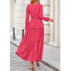imagePRETTYGARDEN Womens Maxi Dress Casual Long Sleeve V Neck Smocked Waist Tiered Ruffle Flowy Cocktail Pocket DressesRose Red