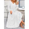 imagePRETTYGARDEN Womens Maxi Dress Casual Long Sleeve V Neck Smocked Waist Tiered Ruffle Flowy Cocktail Pocket DressesWhite