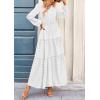 imagePRETTYGARDEN Womens Maxi Dress Casual Long Sleeve V Neck Smocked Waist Tiered Ruffle Flowy Cocktail Pocket DressesWhite
