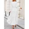 imagePRETTYGARDEN Womens Maxi Dress Casual Long Sleeve V Neck Smocked Waist Tiered Ruffle Flowy Cocktail Pocket DressesWhite