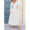 imagePRETTYGARDEN Womens Maxi Dress Casual Long Sleeve V Neck Smocked Waist Tiered Ruffle Flowy Cocktail Pocket DressesWhite