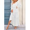 imagePRETTYGARDEN Womens Maxi Dress Casual Long Sleeve V Neck Smocked Waist Tiered Ruffle Flowy Cocktail Pocket DressesWhite