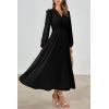 imagePRTTYGARDEN Womens Long Sleeve Maxi Dress 2024 Fall Trendy Elegant V Neck High Waist Flowy Wedding Guest Formal Long DressesBlack