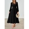imagePRTTYGARDEN Womens Long Sleeve Maxi Dress 2024 Fall Trendy Elegant V Neck High Waist Flowy Wedding Guest Formal Long DressesBlack