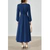 imagePRTTYGARDEN Womens Long Sleeve Maxi Dress 2024 Fall Trendy Elegant V Neck High Waist Flowy Wedding Guest Formal Long DressesDark Blue