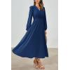 imagePRTTYGARDEN Womens Long Sleeve Maxi Dress 2024 Fall Trendy Elegant V Neck High Waist Flowy Wedding Guest Formal Long DressesDark Blue