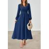 imagePRTTYGARDEN Womens Long Sleeve Maxi Dress 2024 Fall Trendy Elegant V Neck High Waist Flowy Wedding Guest Formal Long DressesDark Blue