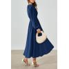 imagePRTTYGARDEN Womens Long Sleeve Maxi Dress 2024 Fall Trendy Elegant V Neck High Waist Flowy Wedding Guest Formal Long DressesDark Blue