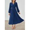 imagePRTTYGARDEN Womens Long Sleeve Maxi Dress 2024 Fall Trendy Elegant V Neck High Waist Flowy Wedding Guest Formal Long DressesDark Blue
