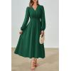imagePRTTYGARDEN Womens Long Sleeve Maxi Dress 2024 Fall Trendy Elegant V Neck High Waist Flowy Wedding Guest Formal Long DressesDark Green