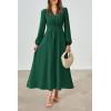 imagePRTTYGARDEN Womens Long Sleeve Maxi Dress 2024 Fall Trendy Elegant V Neck High Waist Flowy Wedding Guest Formal Long DressesDark Green