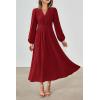imagePRTTYGARDEN Womens Long Sleeve Maxi Dress 2024 Fall Trendy Elegant V Neck High Waist Flowy Wedding Guest Formal Long DressesJujube Red