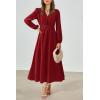 imagePRTTYGARDEN Womens Long Sleeve Maxi Dress 2024 Fall Trendy Elegant V Neck High Waist Flowy Wedding Guest Formal Long DressesJujube Red