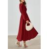 imagePRTTYGARDEN Womens Long Sleeve Maxi Dress 2024 Fall Trendy Elegant V Neck High Waist Flowy Wedding Guest Formal Long DressesJujube Red