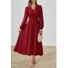 imagePRTTYGARDEN Womens Long Sleeve Maxi Dress 2024 Fall Trendy Elegant V Neck High Waist Flowy Wedding Guest Formal Long DressesJujube Red