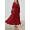 imagePRTTYGARDEN Womens Long Sleeve Maxi Dress 2024 Fall Trendy Elegant V Neck High Waist Flowy Wedding Guest Formal Long DressesJujube Red