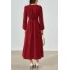imagePRTTYGARDEN Womens Long Sleeve Maxi Dress 2024 Fall Trendy Elegant V Neck High Waist Flowy Wedding Guest Formal Long DressesJujube Red