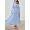 imagePRTTYGARDEN Womens Long Sleeve Maxi Dress 2024 Fall Trendy Elegant V Neck High Waist Flowy Wedding Guest Formal Long DressesLight Blue