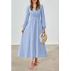 imagePRTTYGARDEN Womens Long Sleeve Maxi Dress 2024 Fall Trendy Elegant V Neck High Waist Flowy Wedding Guest Formal Long DressesLight Blue