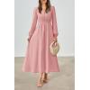 imagePRTTYGARDEN Womens Long Sleeve Maxi Dress 2024 Fall Trendy Elegant V Neck High Waist Flowy Wedding Guest Formal Long DressesPink