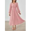 imagePRTTYGARDEN Womens Long Sleeve Maxi Dress 2024 Fall Trendy Elegant V Neck High Waist Flowy Wedding Guest Formal Long DressesPink