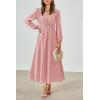 imagePRTTYGARDEN Womens Long Sleeve Maxi Dress 2024 Fall Trendy Elegant V Neck High Waist Flowy Wedding Guest Formal Long DressesPink