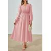 imagePRTTYGARDEN Womens Long Sleeve Maxi Dress 2024 Fall Trendy Elegant V Neck High Waist Flowy Wedding Guest Formal Long DressesPink