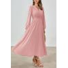 imagePRTTYGARDEN Womens Long Sleeve Maxi Dress 2024 Fall Trendy Elegant V Neck High Waist Flowy Wedding Guest Formal Long DressesPink