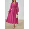 imagePRTTYGARDEN Womens Long Sleeve Maxi Dress 2024 Fall Trendy Elegant V Neck High Waist Flowy Wedding Guest Formal Long DressesRose Red
