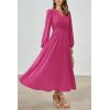 imagePRTTYGARDEN Womens Long Sleeve Maxi Dress 2024 Fall Trendy Elegant V Neck High Waist Flowy Wedding Guest Formal Long DressesRose Red