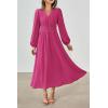 imagePRTTYGARDEN Womens Long Sleeve Maxi Dress 2024 Fall Trendy Elegant V Neck High Waist Flowy Wedding Guest Formal Long DressesRose Red