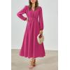 imagePRTTYGARDEN Womens Long Sleeve Maxi Dress 2024 Fall Trendy Elegant V Neck High Waist Flowy Wedding Guest Formal Long DressesRose Red