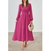 imagePRTTYGARDEN Womens Long Sleeve Maxi Dress 2024 Fall Trendy Elegant V Neck High Waist Flowy Wedding Guest Formal Long DressesRose Red