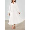 imagePRTTYGARDEN Womens Long Sleeve Maxi Dress 2024 Fall Trendy Elegant V Neck High Waist Flowy Wedding Guest Formal Long DressesWhite
