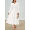 imagePRTTYGARDEN Womens Long Sleeve Maxi Dress 2024 Fall Trendy Elegant V Neck High Waist Flowy Wedding Guest Formal Long DressesWhite