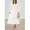 imagePRTTYGARDEN Womens Long Sleeve Maxi Dress 2024 Fall Trendy Elegant V Neck High Waist Flowy Wedding Guest Formal Long DressesWhite