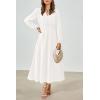 imagePRTTYGARDEN Womens Long Sleeve Maxi Dress 2024 Fall Trendy Elegant V Neck High Waist Flowy Wedding Guest Formal Long DressesWhite