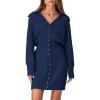 imagePRETTYGARDEN Sweater Dresses for Women 2024 Trendy Long Sleeve Button Down Short Fall DressNavy