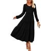 imagePRETTYGARDEN Womens Casual Smocked Midi Dress 2024 Fall Long Sleeve V Neck Tiered A Line Long Flowy DressBlack