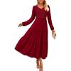 imagePRETTYGARDEN Womens Casual Smocked Midi Dress 2024 Fall Long Sleeve V Neck Tiered A Line Long Flowy DressWine Red