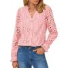 imagePRETTYGARDEN Womens Eyelet Tops Fall Outfits 2024 Dressy Casual Lace Blouses Long Sleeve Button V Neck ShirtsPink