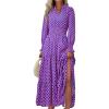 imagePRETTYGARDEN Womens Long Sleeve Maxi Dress Casual V Neck Smocked Waist Ruffle Flowy Boho Beach Dresses with PocketsPlaid Blue Pink