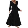 imagePRETTYGARDEN Womens Maxi Dress Casual Long Sleeve V Neck Smocked Waist Tiered Ruffle Flowy Cocktail Pocket DressesBlack