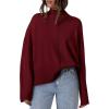 imagePRETTYGARDEN Womens Sweaters Fall 2024 Long Sleeve Ribbed Knit Pullover Loose Mock Neck Lightweight Casual Sweater TopsWine Red