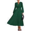 imagePRTTYGARDEN Womens Long Sleeve Maxi Dress 2024 Fall Trendy Elegant V Neck High Waist Flowy Wedding Guest Formal Long DressesDark Green