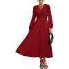 imagePRTTYGARDEN Womens Long Sleeve Maxi Dress 2024 Fall Trendy Elegant V Neck High Waist Flowy Wedding Guest Formal Long DressesJujube Red