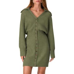 imagePRETTYGARDEN Sweater Dresses for Women 2024 Trendy Long Sleeve Button Down Short Fall DressArmy Green