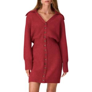 imagePRETTYGARDEN Sweater Dresses for Women 2024 Trendy Long Sleeve Button Down Short Fall DressRed