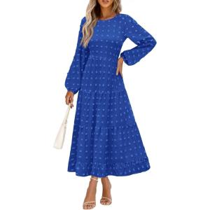 imagePRETTYGARDEN Womens Fall Elegant Long Sleeve Maxi Dress Swiss Dot A Line Flowy Casual Holiday Party Going Out DressesRoyal Blue